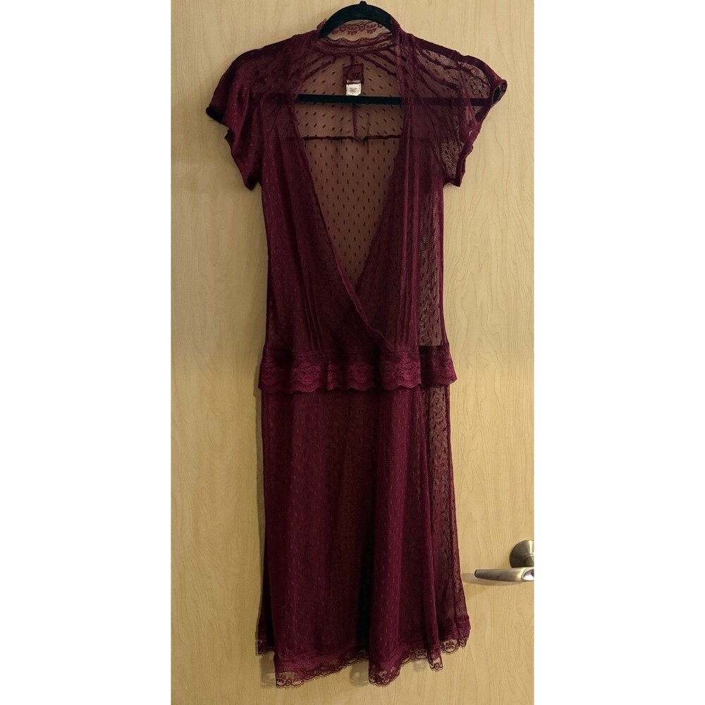 Urban Outfitter burgundy, short-sleeved, sheer mesh Midi Size S Gothic